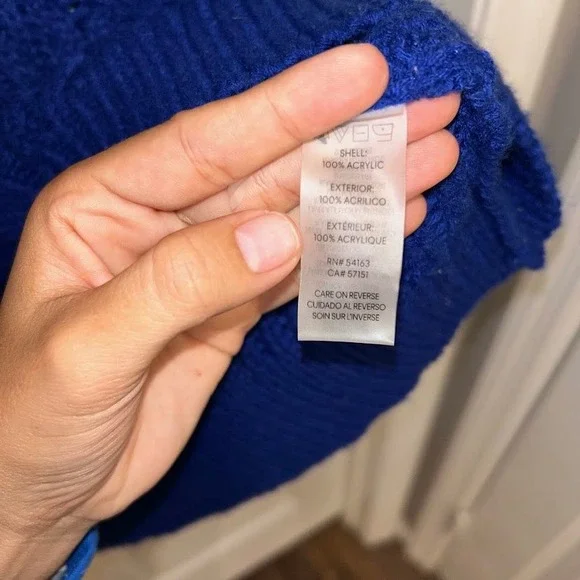 Calvin Klein Women's Sweater XL Cable Knit Chunky Turtleneck Cobalt Blue Fringe - Picture 5 of 8